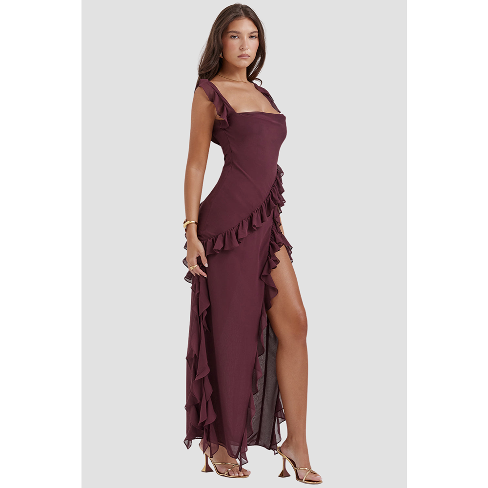 Emily – Flowy Ruffle Dress with Swirl Neckline