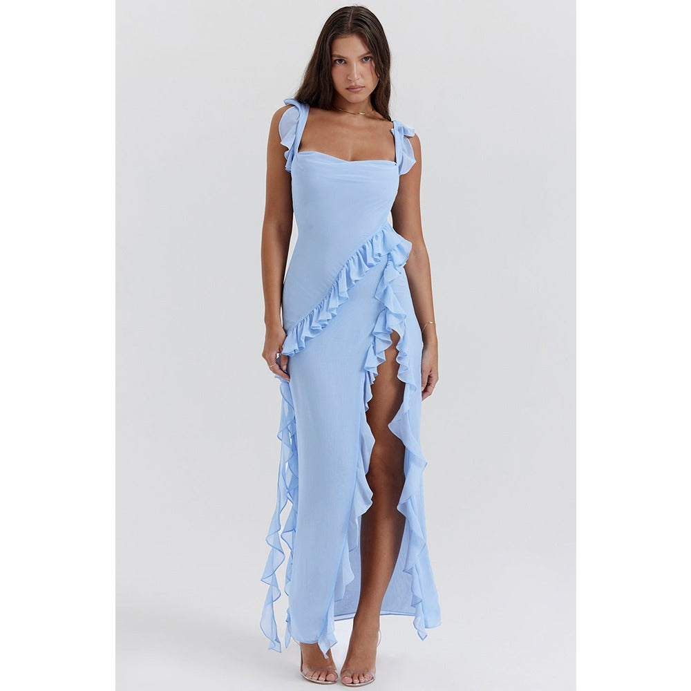 Emily – Flowy Ruffle Dress with Swirl Neckline