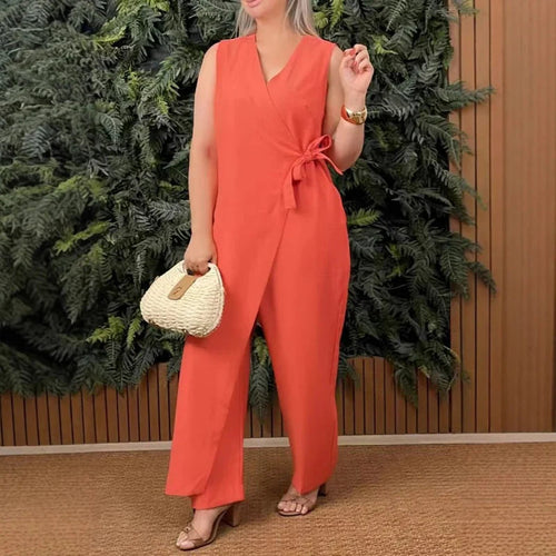 Anna – Elegant V-Neck Jumpsuit with Tie Belt