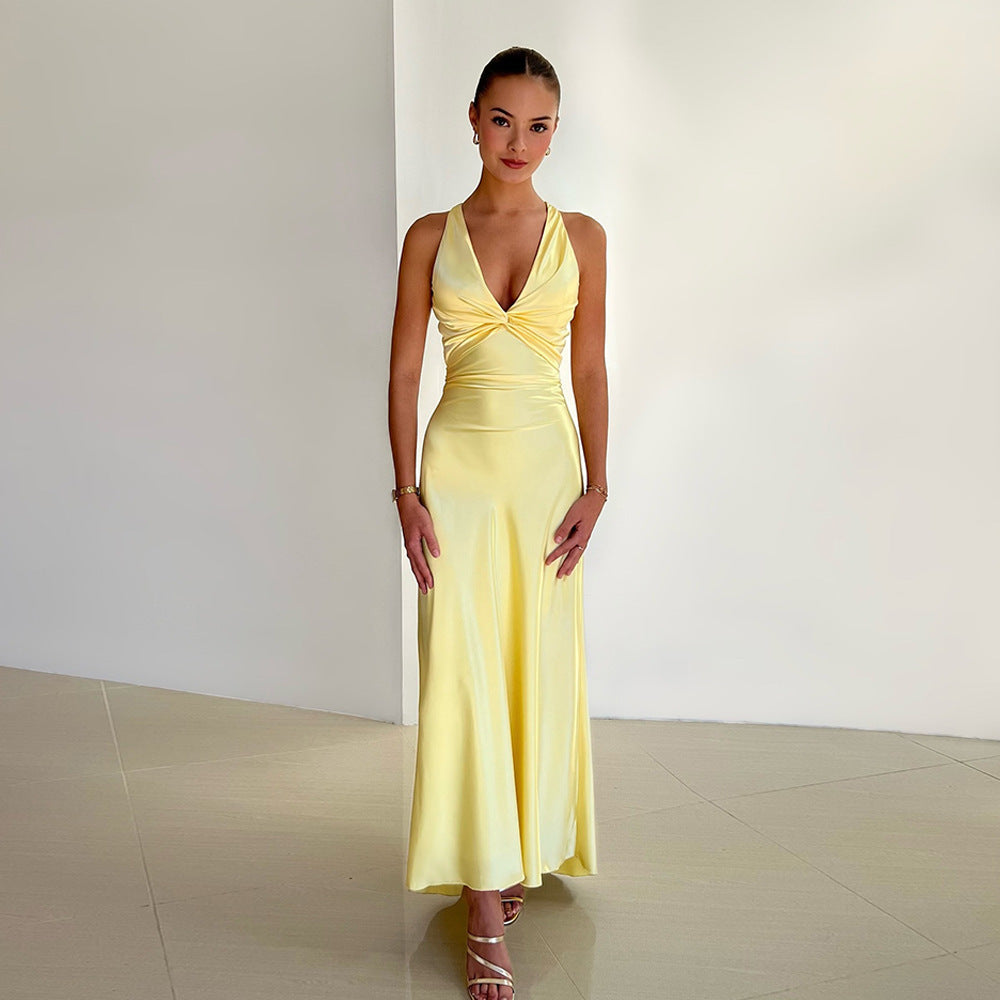 Natalie – Satin Open Back Maxi Dress