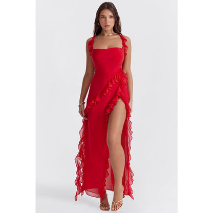 Emily – Flowy Ruffle Dress with Swirl Neckline
